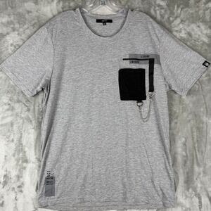RNT23 Mens Graphic TShirt Grey XL Pocket Chain‎ "Strong Enough" "To Face It All"